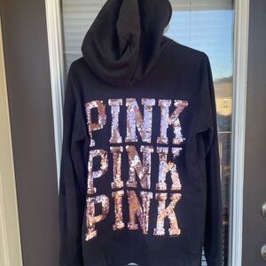 VINTAGE PINK Black Hoodie with Pink Sequins